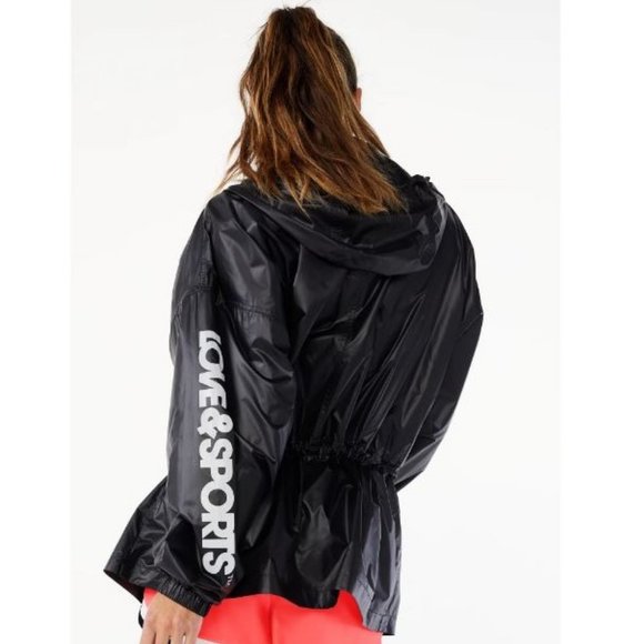 New Women's Long Anorak Jacket with Hood Hoodie Black lightweight Size Medium M - Picture 2 of 15